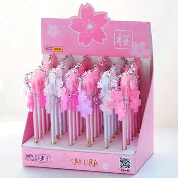 

36pcs/lot creative sakura flower pendant Gel Pens Signature Pens School Office Supplies promotion party Gifts water pen
