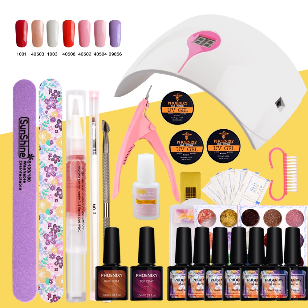 

Nail Polish Set UV Gel Kit 36w LED Lamp Nail Glitter Powder Art Set 10ml Nail Polish Soak Off Gel Varnish Nail Gel Manicure Set