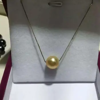 

Hot Natural South Sea Gold 10-11mm Pearl Pendant Silver Chain 18inch
