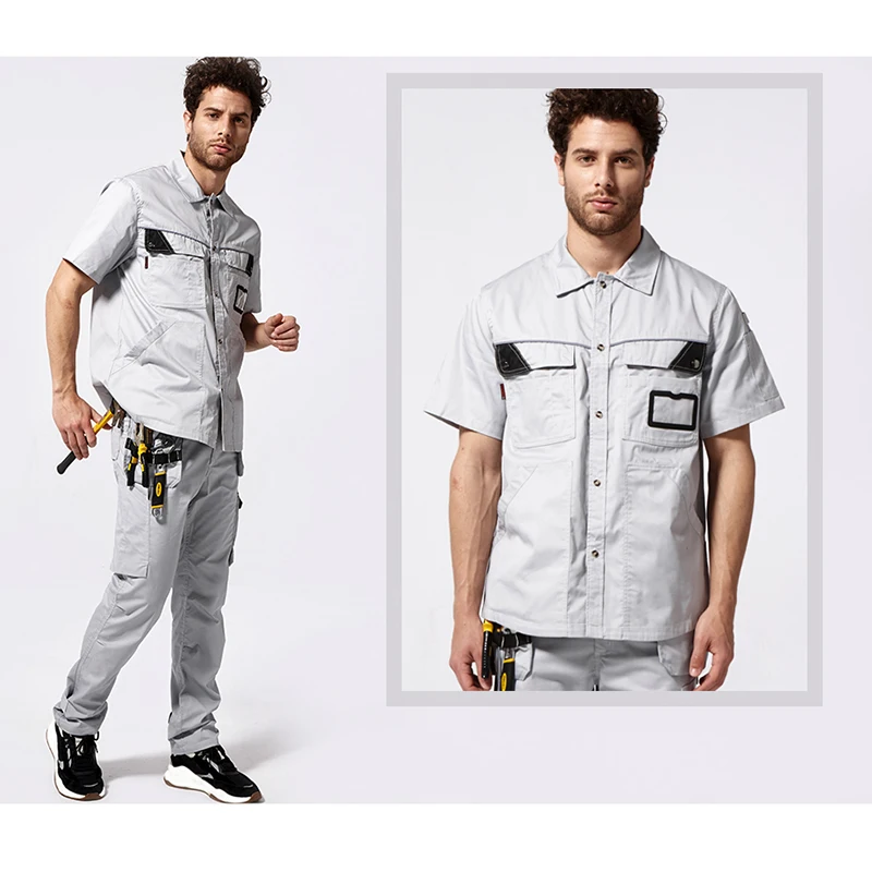 Safety Clothing Work Cargo Protective Suit Sets Welders Soldering Shirts And Pants Grey Working Trousers | Мужская одежда