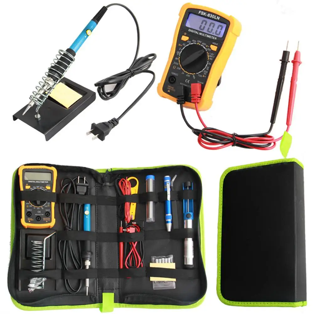 

EU US Plug 220V 60W Electric Soldering Iron Kit Digital Multimeter Combination Tool Set Adjustable Temperature Welding Tools