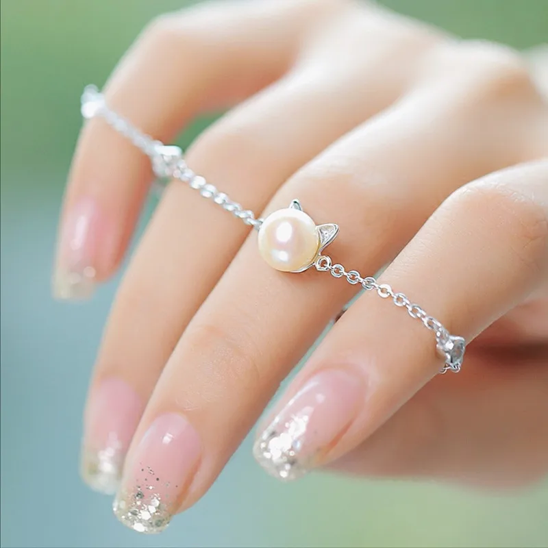 

925 Sterling Silver Adjustable Pearl Cat Charm Bracelet & Bangles for Women Wedding Jewelry Female Pulseras Mujer sl049