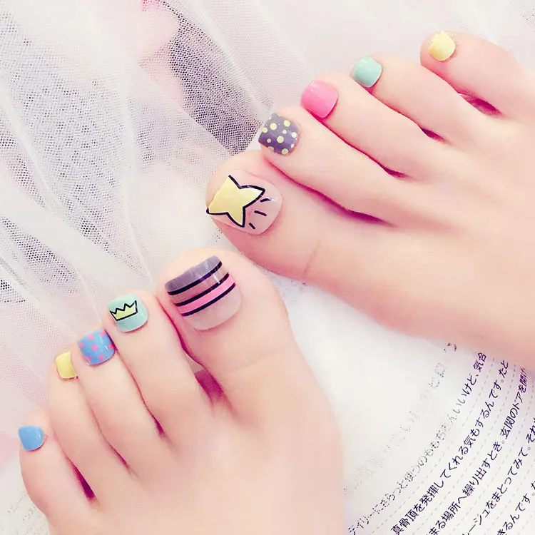 

24pcs/box network Foot DIY Glue Toenail Tablets Nail Stickers Tips Patches Nail Art Tools False Nails Manicure Patch with Nail!
