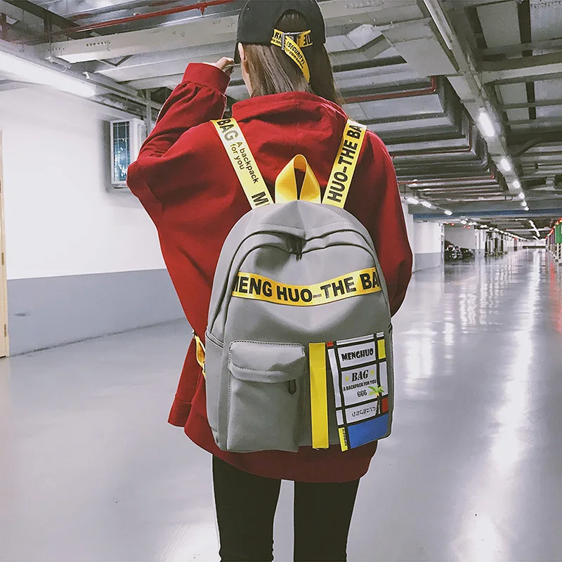 MENGHUO New Ribbons Waterproof Nylon Women Backpack Fashion Shoulder School Bag Preppy Style Backpacks for Teenage Girls Mochila (8)