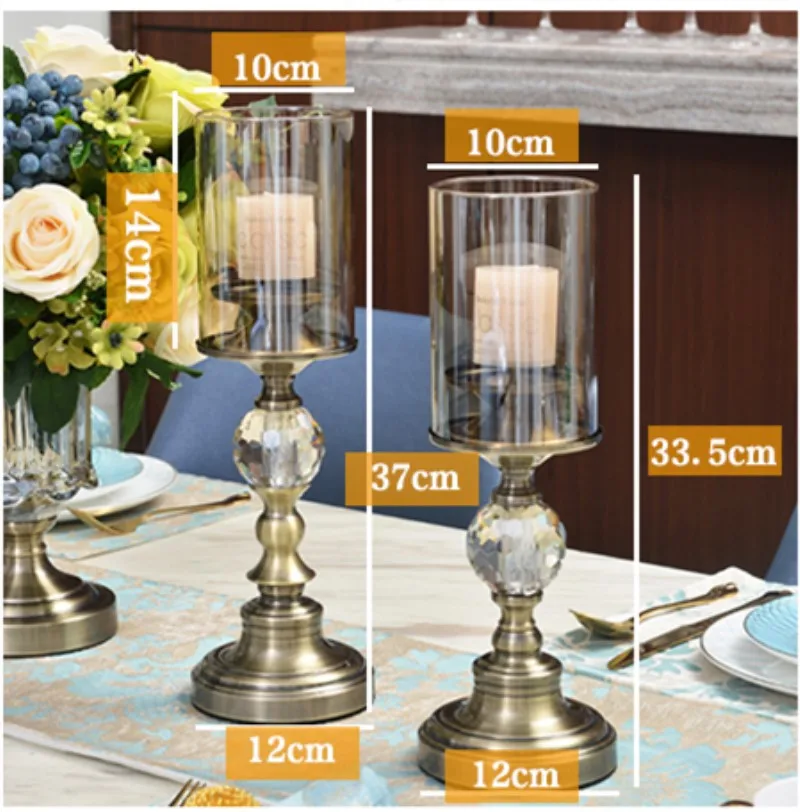 Luxury European American Table Furnishings High-end Crystal Metal Candlestick Crafts Wedding Home Decoration Alloy Candle Stand