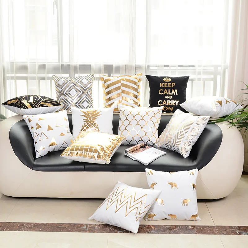 Luxury Gold Pillow Case Bronzing White Black Cotton Pillowcases