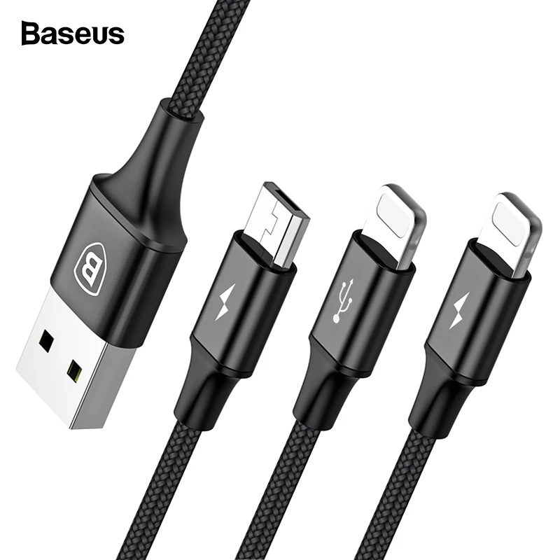 Usb-кабель Baseus для iPhone Xs Max Xr X 3 в 1 зарядное устройство Micro USB кабель для samsung Xiaomi Android адаптер Кабели для телефонов