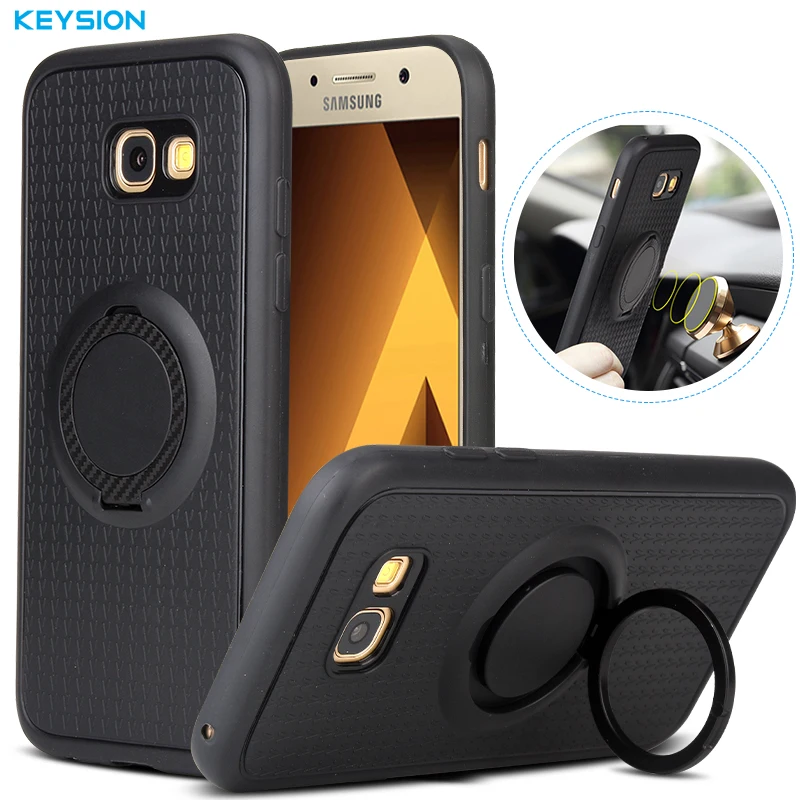 

KEYSION Case for Samsung Galaxy A7 2017 A720 Car Holder Stand Magnetic Suction Bracket Finger Ring Soft TPU Cover for A720F