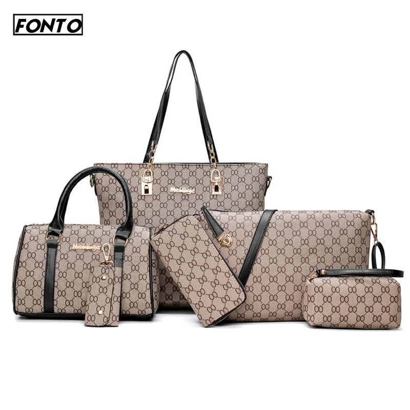 Autumn New Fashion Women's Bag 6 Piece Set Plaid Bag Lady Slung Hand Bag Shoulder Messenger Composite Bag