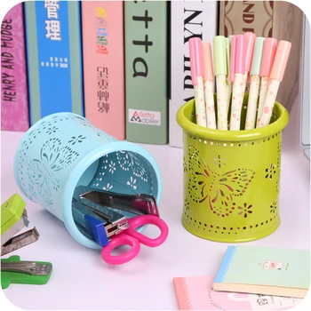 

metal hollow rose flower design cylinder pencil holder pen holders container pens organizer vintage women makeup brush holder
