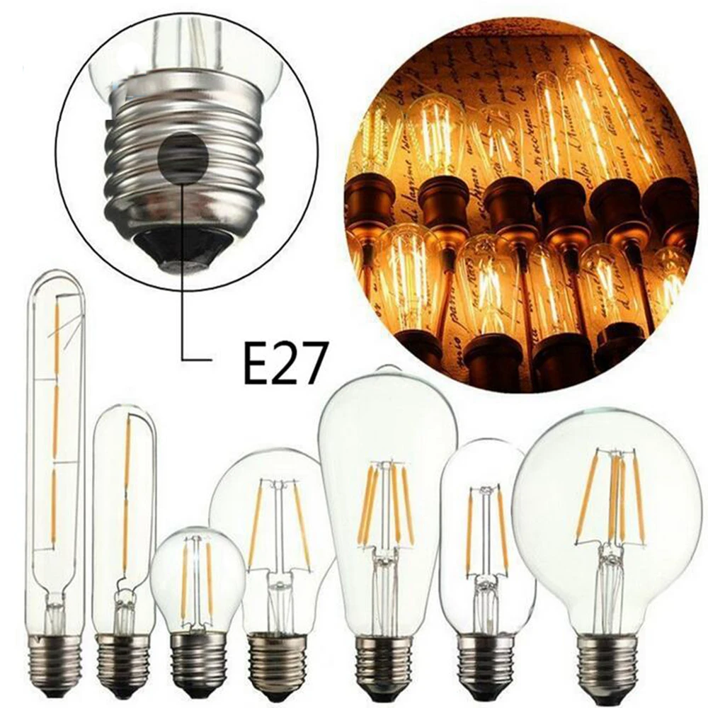 LED Bulb E27 Filament Lights Glass Bulb 220V 240V 4W 8W Lamp Antique