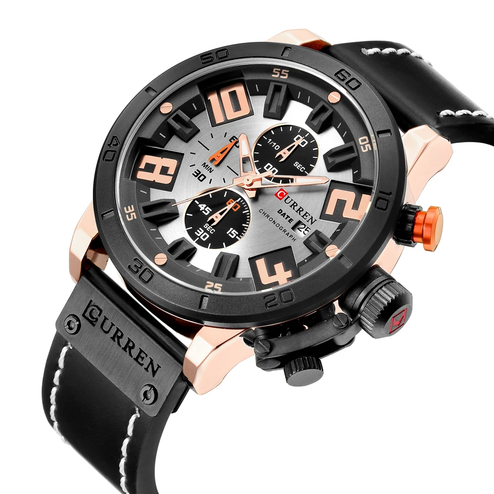 

Luxury Brand Curren Wrist Watches Men Black Leather Quartz Watch Man Waterproof Date Chronograph Military Relogio Masculino XFCS