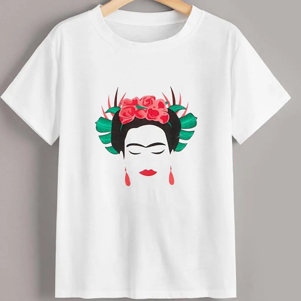 

Women's Ladies Regular Short Sleeves Round Neck Casual Picture Printing White Shirts Summer T-Shirt Top Summer Girl's Tops Cloth