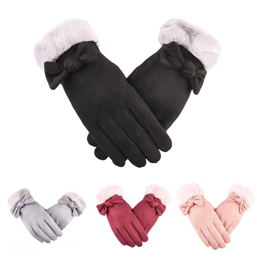 

Women's Faux Suede Gloves Warm Touch Screen Cotton Faux Rex Rabbit Fur Gloves Fleece Lined Thickened Gloves Warm Winter Gloves