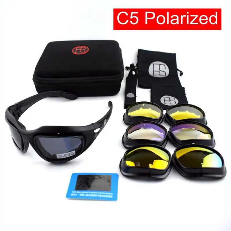 Тактические очки C5 поляризационные армейские военные очки страйкбол стрельба охотничьи очки спортивная защита походные солнцезащитные очки - Цвет: C5 Polarized