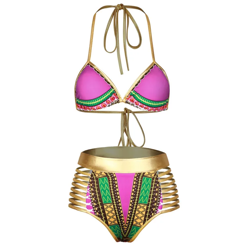 

Hot Sale Sexy Gold High Waist Bikini Hollow Out Bandage Women Swimsuit Cut Out Spandex Sexy Strappy Swimwear Sport Bathing Suit