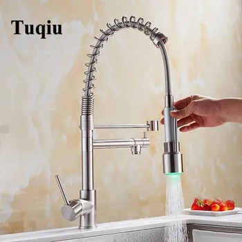 

Pull Down LED Kitchen Faucet Sprayer Nickel Brass LED Faucet Swivel Vessel Sink Mixer Tap Cozinha Rotating Kitchen Sink Faucet