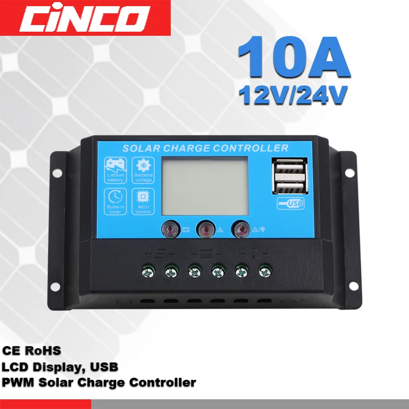 

10A 20A 30A 12V/24V LCD display solar charge controller for lithium battery AGM GEL battery solar panel lighting home use USB