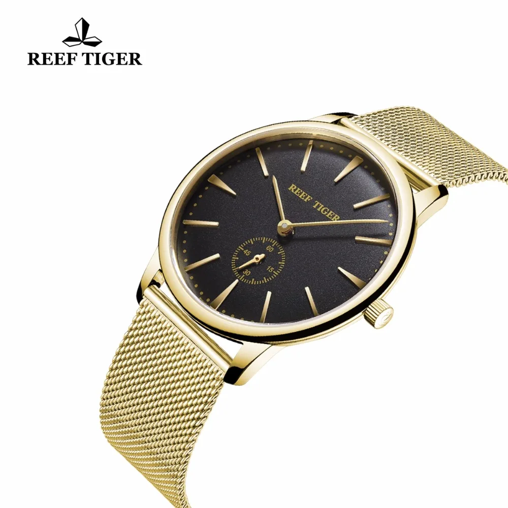 Topo da Marca de Luxo Masculino e Feminino Relógios para os Amantes Reef Tiger Casal Relógios Par Ultra Fino Amarelo Ouro Analógico Rga820 2020