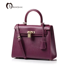 MORESHINE marca Genuino de Las Mujeres bolsos de cuero con diseño de la Cerradura de las mujeres Naturales Líneas de cuero bolso bolso de mano bolsa de hombro Femenino