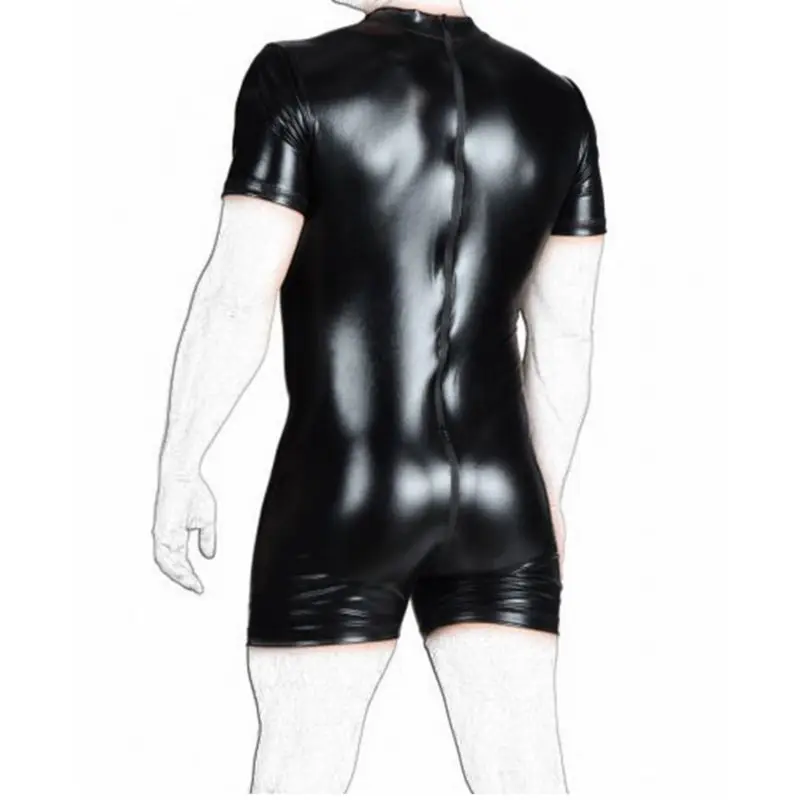 Men's Lingerie Patent Leather Zipper One piece Mens Leotard Bodysuit Underwear Sexy Men's One