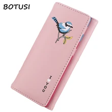BOTUSI Bird Long PU Leather Women Wallet Female Purse Coin Pocket Credit Card Holder Lady Clutch Money Bag Phone Hasp Fashion hot sale women split leather wallet zipper phone pocket cowhide hasp coin purse famous brand female card holder lady clutch