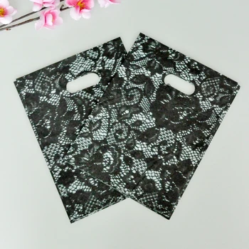 

Wholesale 100pcs/lot 15*20cm Black Flower Design Jewelry Bag Fashion Bracelet Jewelry Packaging Bags Cute Plastic Gift Bag