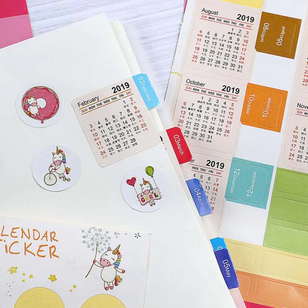 

2 sheets 2019 New Year Calendar Time Stickers DIY Decorative Journal Stickers for Diary Planner Notebooks Stationery Stickers