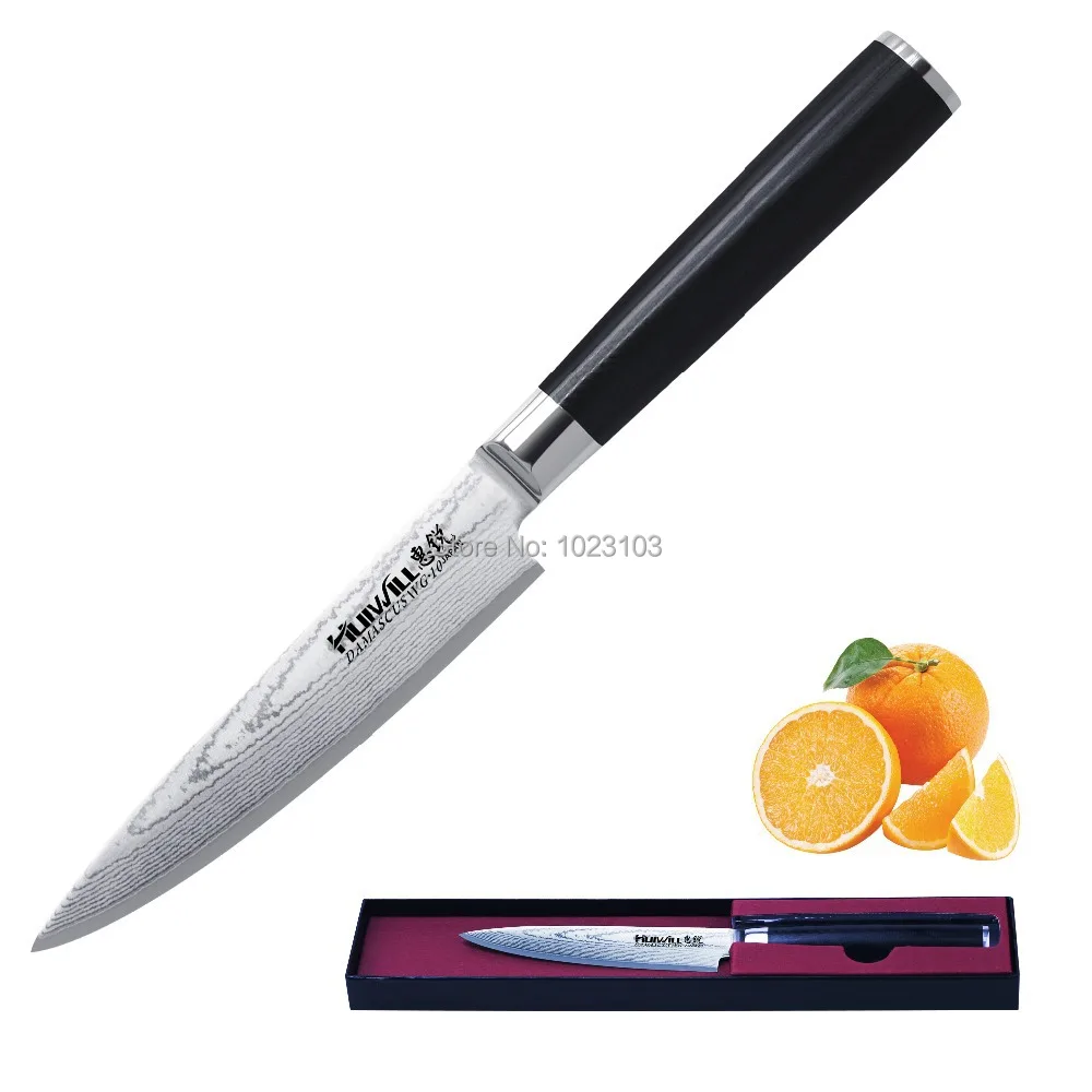 

Free shipping 5" Japanese VG10 Damascus steel kitchen Utility/Universal knife with forged Black G10 handle