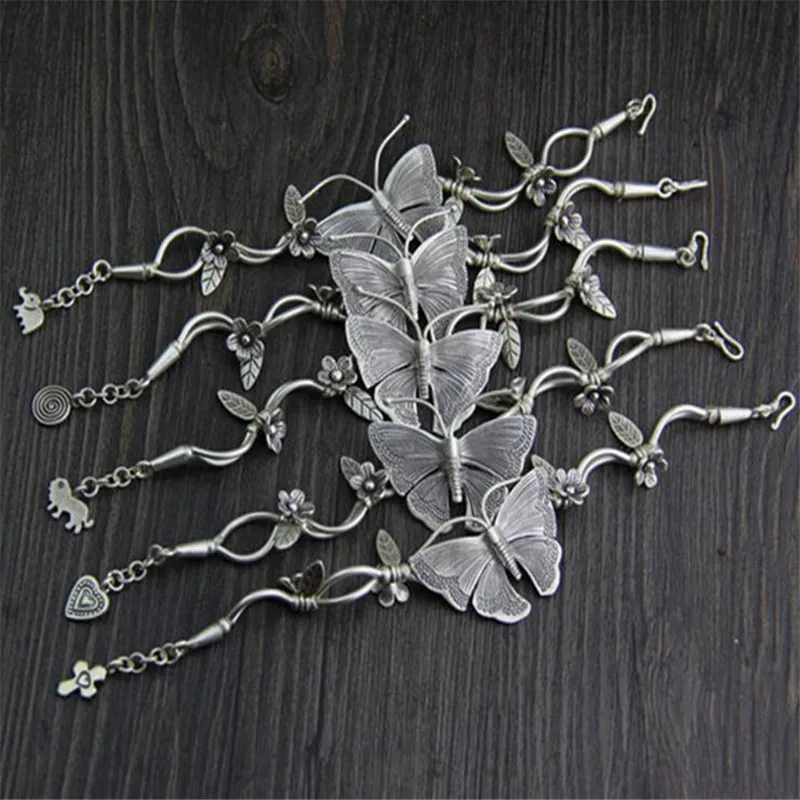 925 тайские серебряные Многослойные браслеты с подвеской в виде цветка, модные женские браслеты с подвеской в виде слона и бабочки, ювелирные аксессуары