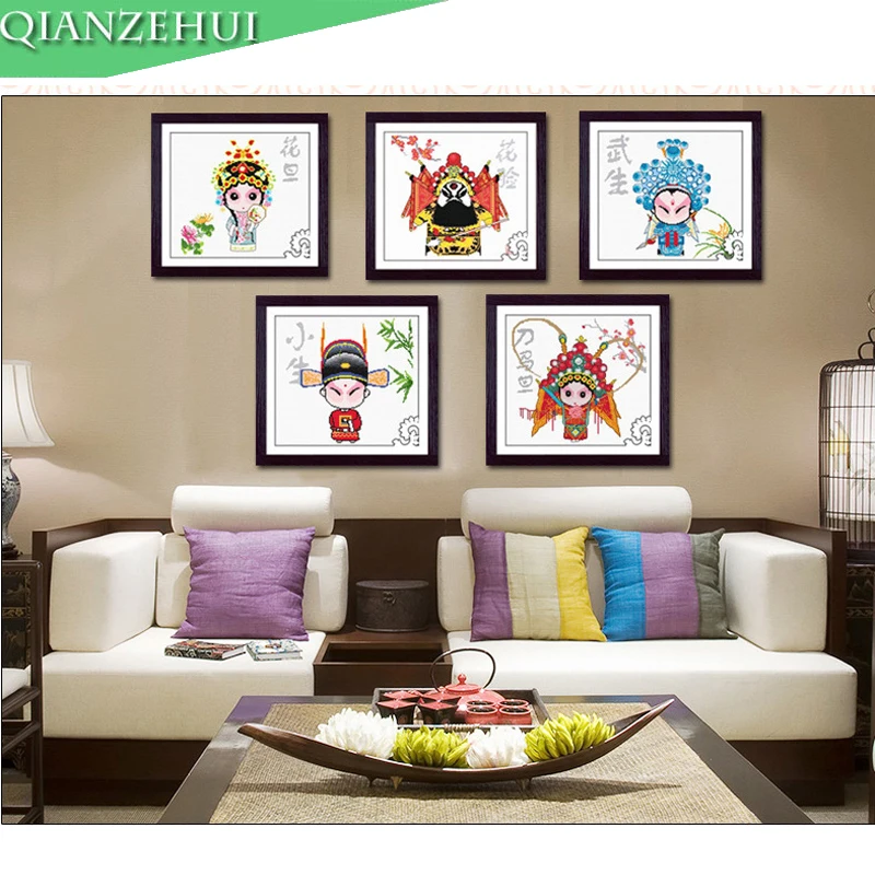 

QIANZEHUI,Needlework,DIY printing Landscape painting Peking Opera Cross stitch, Sets For Embroidery kits Cross-Stitch