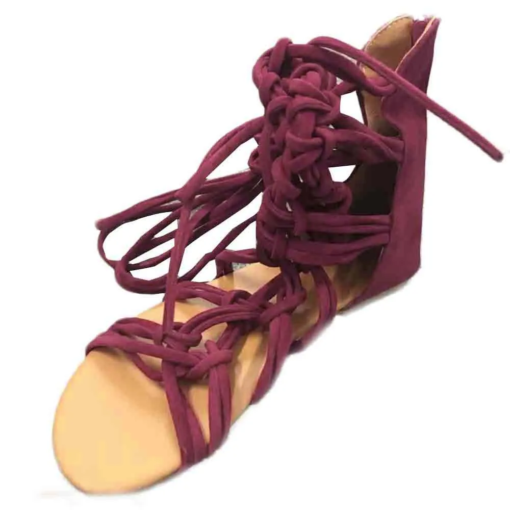 Женские сандалии с завязками; летние туфли на плоской подошве; zandalias verano femenina; сандалии-гладиаторы до колена; коллекция года; mujer; размера плюс