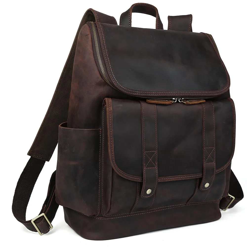 Tiding Top Cow Leather School Laptop Backpack For Men Rucksack Bag Vintage Mens Overnight ...