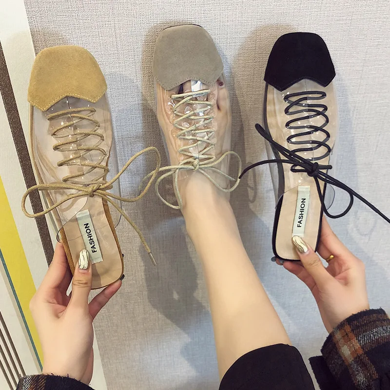 

2019 summer new fashion transparent PVC flat shoes shoes women comfortable wild cross strap casual shoes.