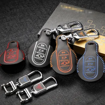 

LUCKEASY For mini clubman 14-17 mini countryman 2017 mini jcw 2015 mini leather Smart Remote key Case Cover Holder 3 Button