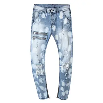 

Denim Ripped Hole Light Blue Design Jeans Men Fashion Brand 2019 Autumn Spring HIP HOP Streetwear Trousers Plus Size W 42 44 46