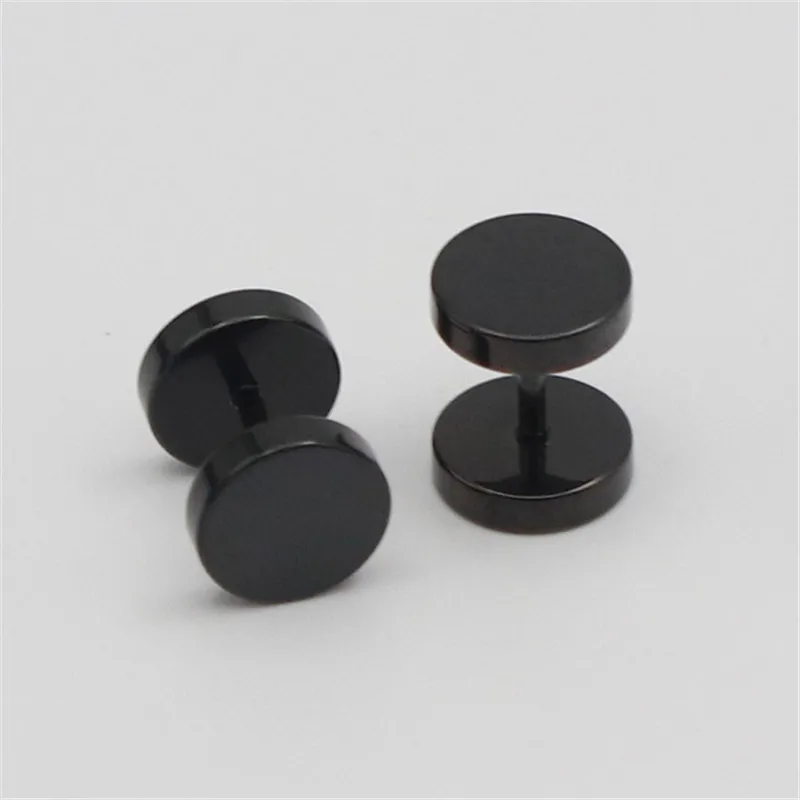 Fashion Double Round Metal Earrings Push-Back Geometric Women Men Black Earrings Trendy Punk Stud Earrings