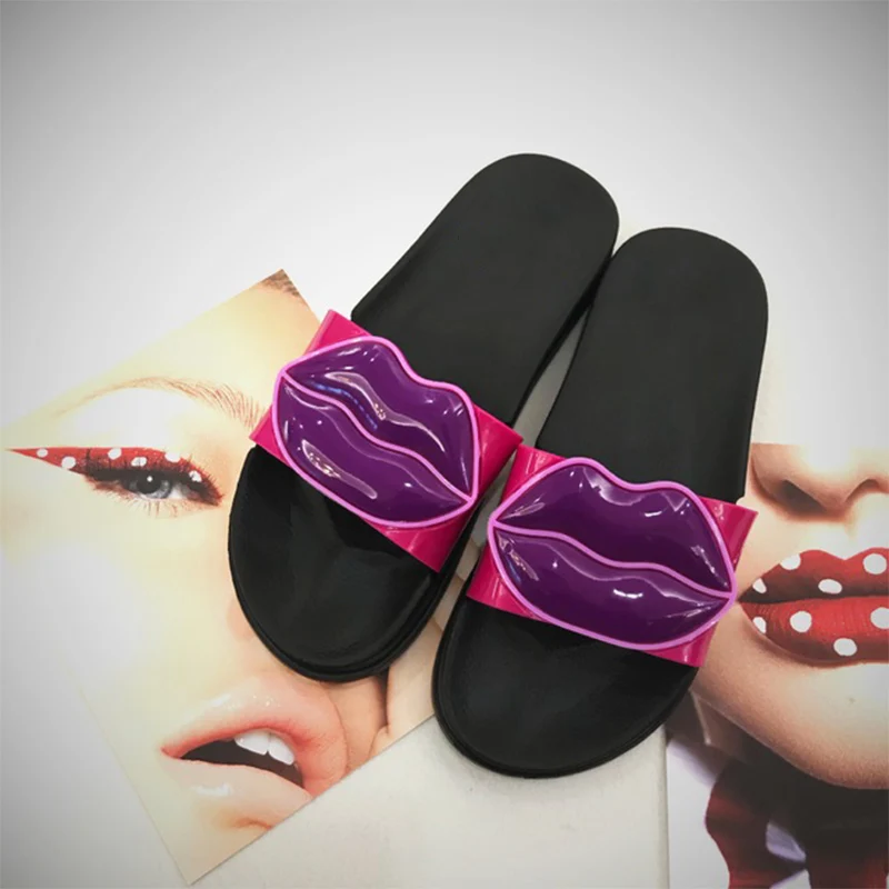 Летние женские шлепанцы; пикантные шлепанцы с губами; модные милые повседневные сандалии без застежки на платформе; мягкая женская обувь; г.; женская обувь - Цвет: purple