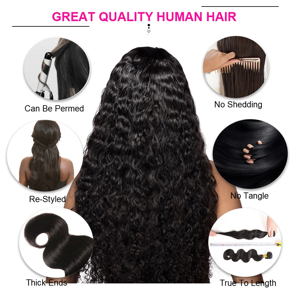 Beaufox Peruvian Water Wave Bundles With Closure Pre-plucked 100% Remy Human Hair Bundles With Closure 3 Bundle With Closure Beaufox Peruvian Water Wave Bundles With Closure Pre-plucked 100% Remy Human Hair Bundles With Closure 3 Bundle With Closure