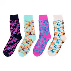 Для мужчин модные Разноцветные Веселые носки в британском стиле Повседневная чёсаный хлопок забавные Носки Новинка арт длинные носки на