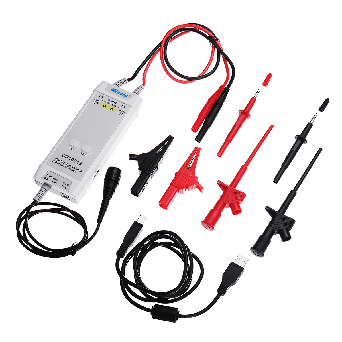 

1300V 100MHz 3.5ns Rise Time 50X/500X Attenuation Rate Oscilloscope High Voltage Differential Probe Kit DP10013
