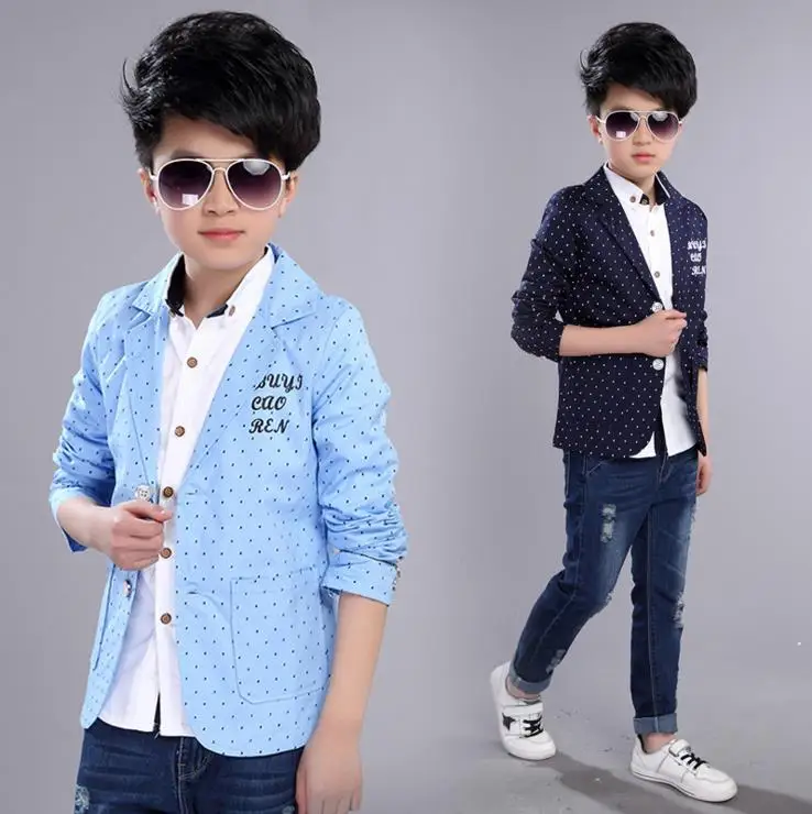 Kids Blazers Jackets Kid Boy Buttons Casual Cotton Blue Slim V neck Fit