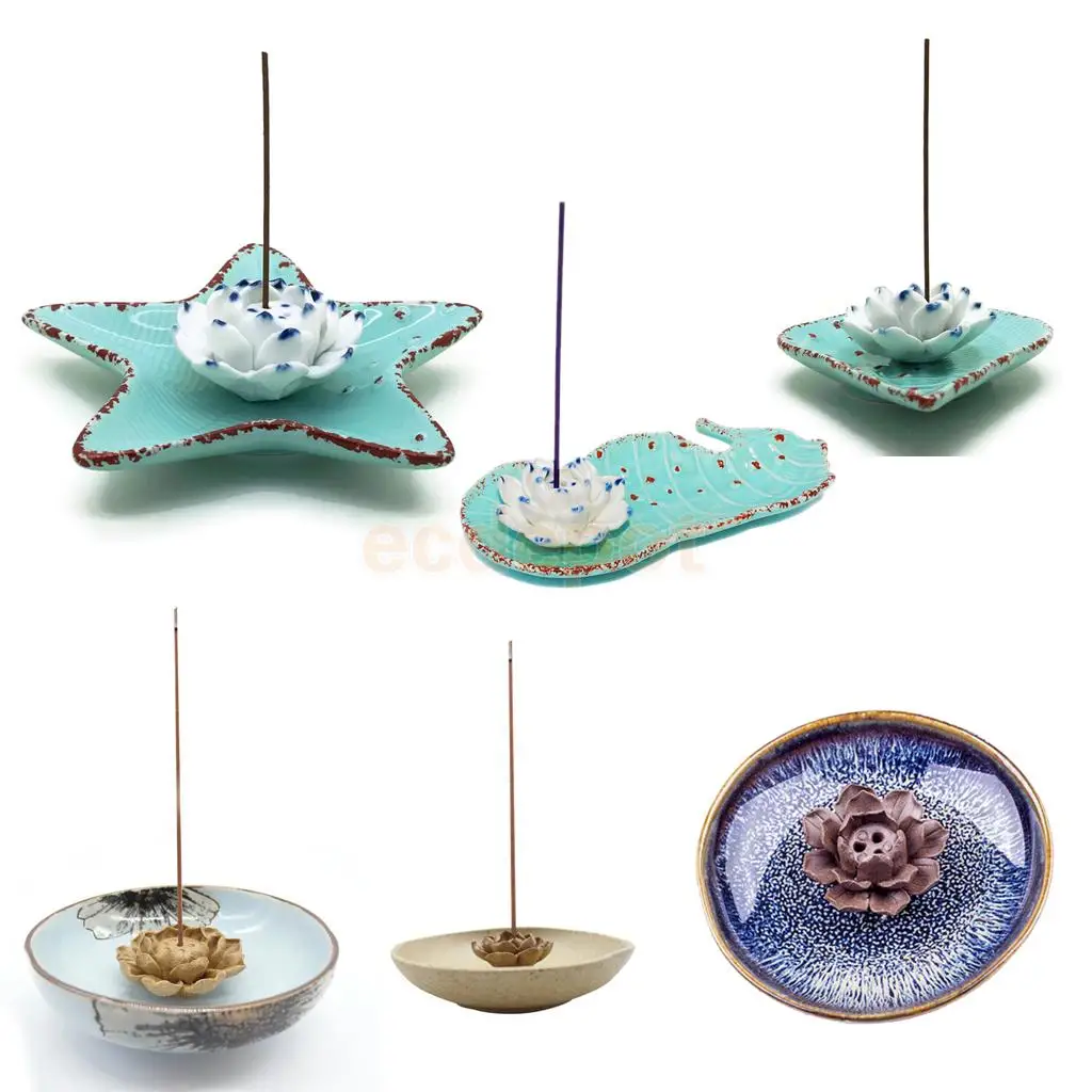 Ceramic Lotus Flower Censer Incense Stick Holder Incense Burner Ash