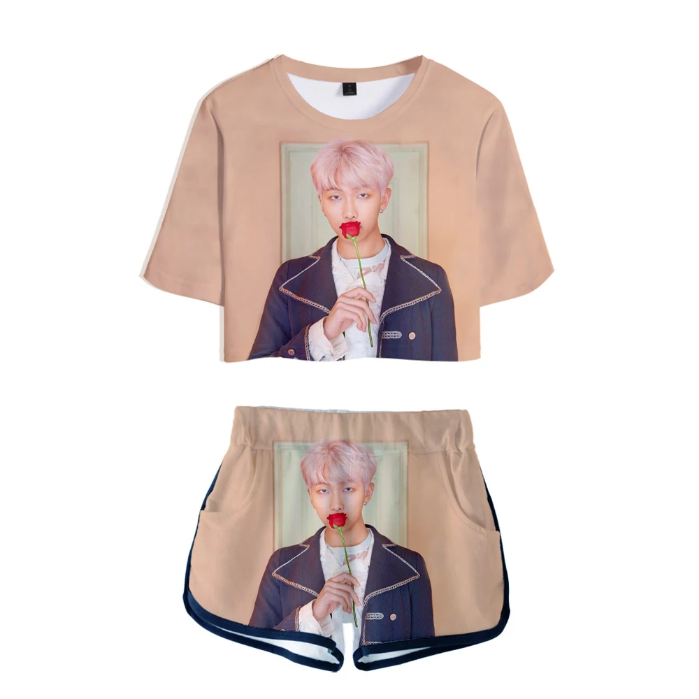 

BF 2019 New Album Kpop MAP OF THE SOUL:PERSONA 3D Two Pieces sets Women Fashion Clothes girl Hot Harajuku T-shirts shorts