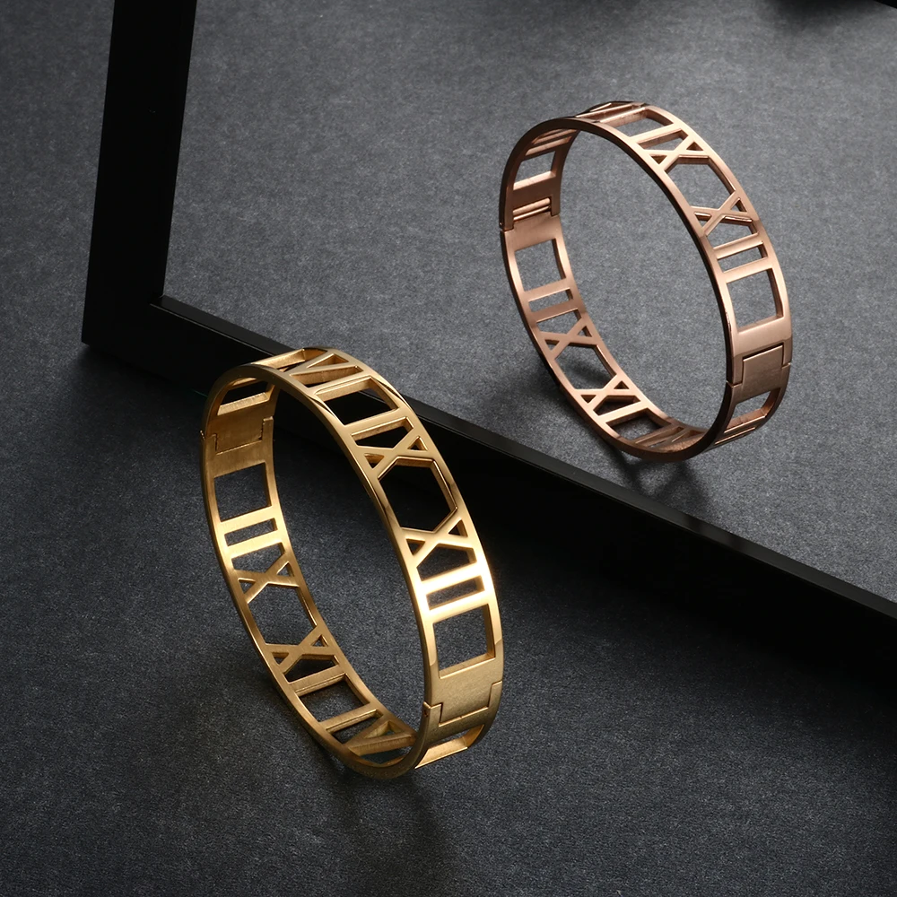 Новая мода 316L браслеты из нержавеющей стали для женщин римские цифры дизайн широкие браслеты и браслет женский свадебный подарок