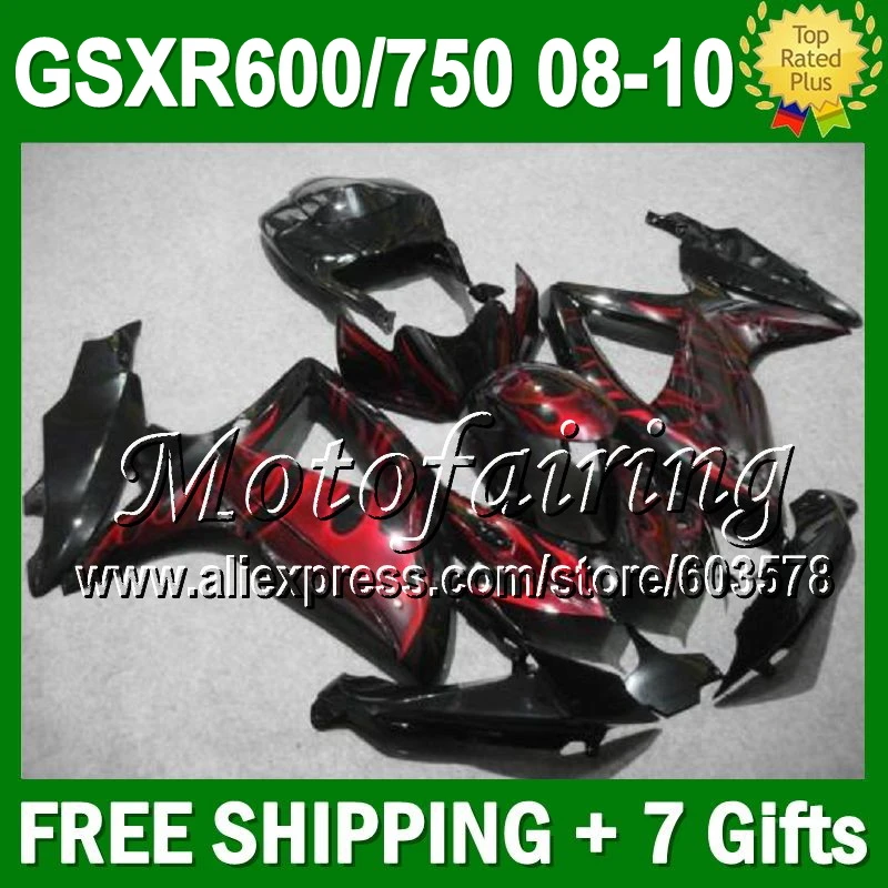 

7gifts R750 For SUZUKI K8 RED FLAMES 08 09 10 HOT GSXR750 JM4A34 Body RED BLACK GSXR 600 750 GSXR600 2008 2009 2010 Fairing
