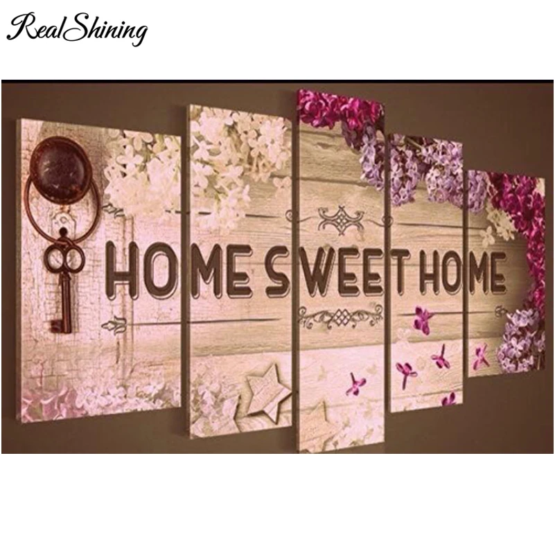 

REALSHINING 5d Home Decor Diamond embroidery Sweet Home 5Pc Needlework Diamond Painting DIY Rhinestone Mosaic Cross Stitch FS794