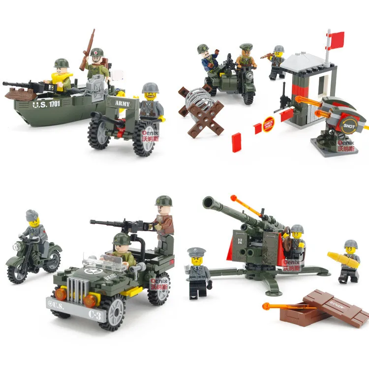 

4 in 1 Combat Zone Military Soldier US Army World War SWAT Camouflage Weapon Navy Seals Team Building Blocks Figure Boy Toy Gift