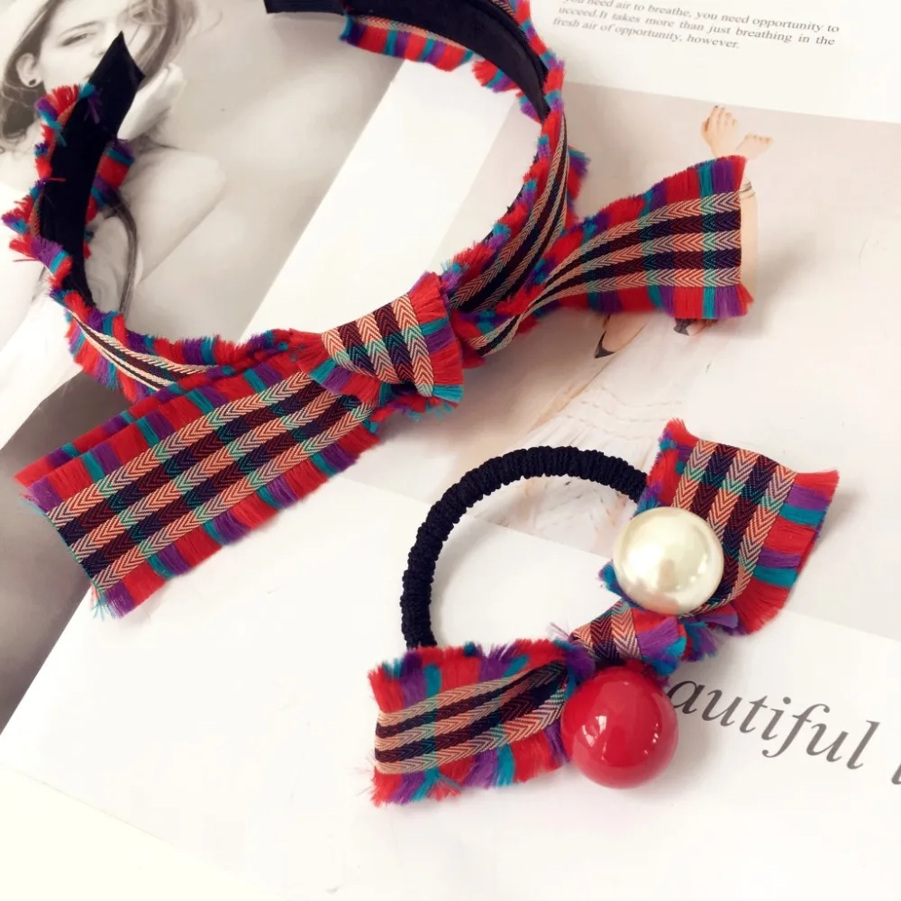 Print Plaid Tie Knot Hair Accessories For Girls Band Bows Flower Crown Headbands Women Elastic |