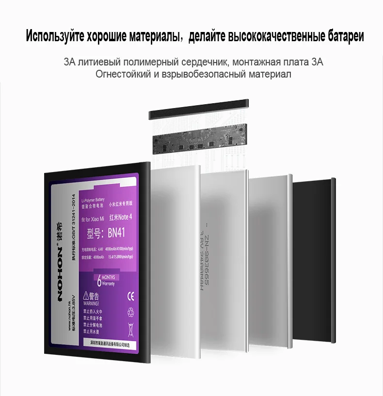 NOHON BN41 BN43 Батарея для Xiaomi Redmi Note 2 3 4 4X Hongmi Note2 Note3 Note4 Note4X BM42 BM45 BM46 литий-полимерные батареи с